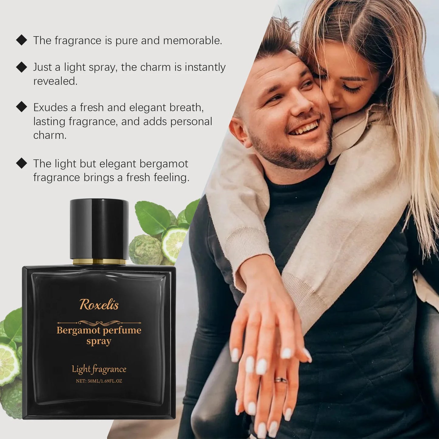 Roxelis 50ml Cologne Pheromone Perfume Bergamot Amber Wood Dating Long Lasting Fragrance Floral Scent Flirting Men Perfume Mist