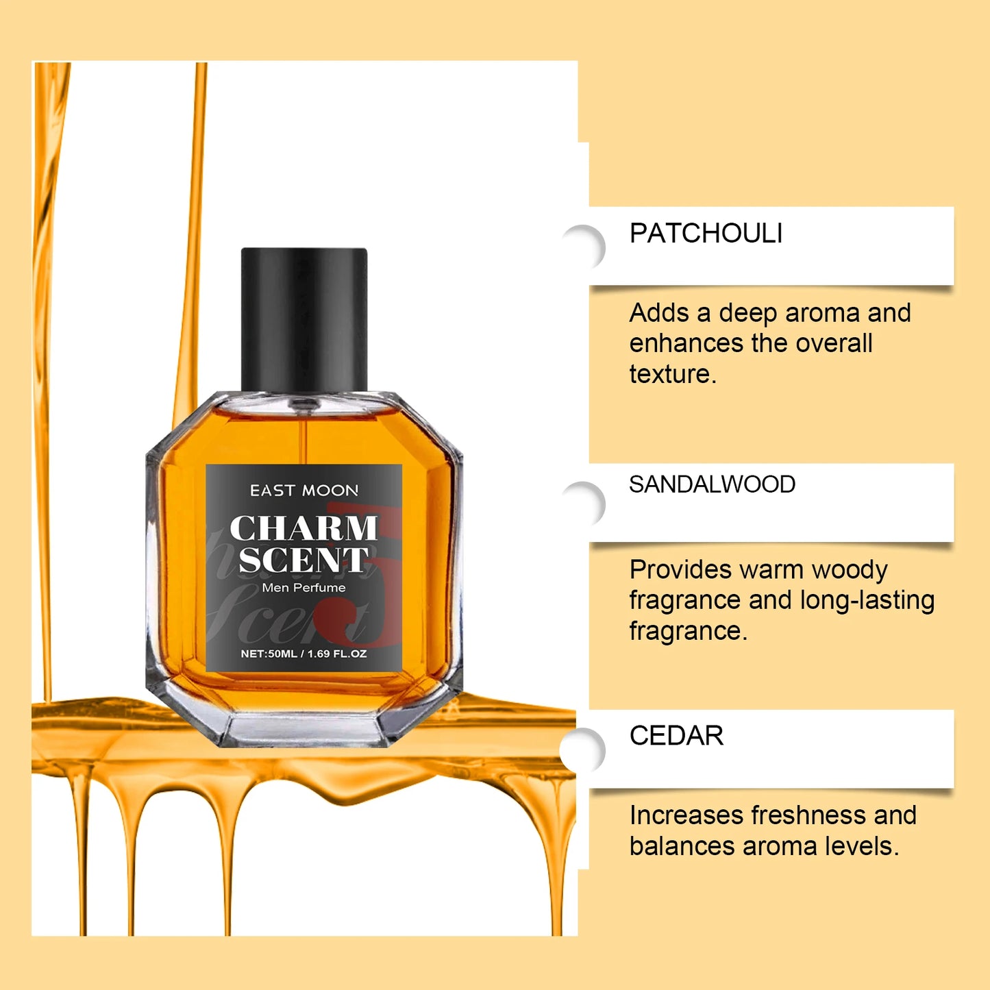 East Moon Men's Perfume Cedar Scent Balm Beard Balm Long Lasting Fragrance Wood Fragrance Fresh Release Men'S Charm Perfume