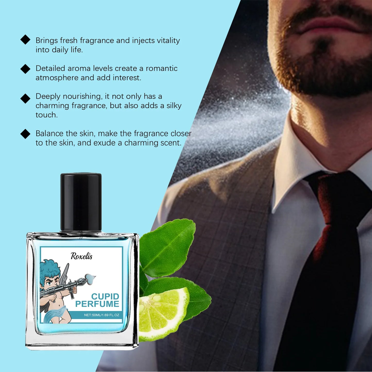 Roxelis 50ml Cupid Glamour Perfume Men Pheromone Fragrance Long Lasting Gentlemen Festival Couple Gifts Cologne Charming Perfume